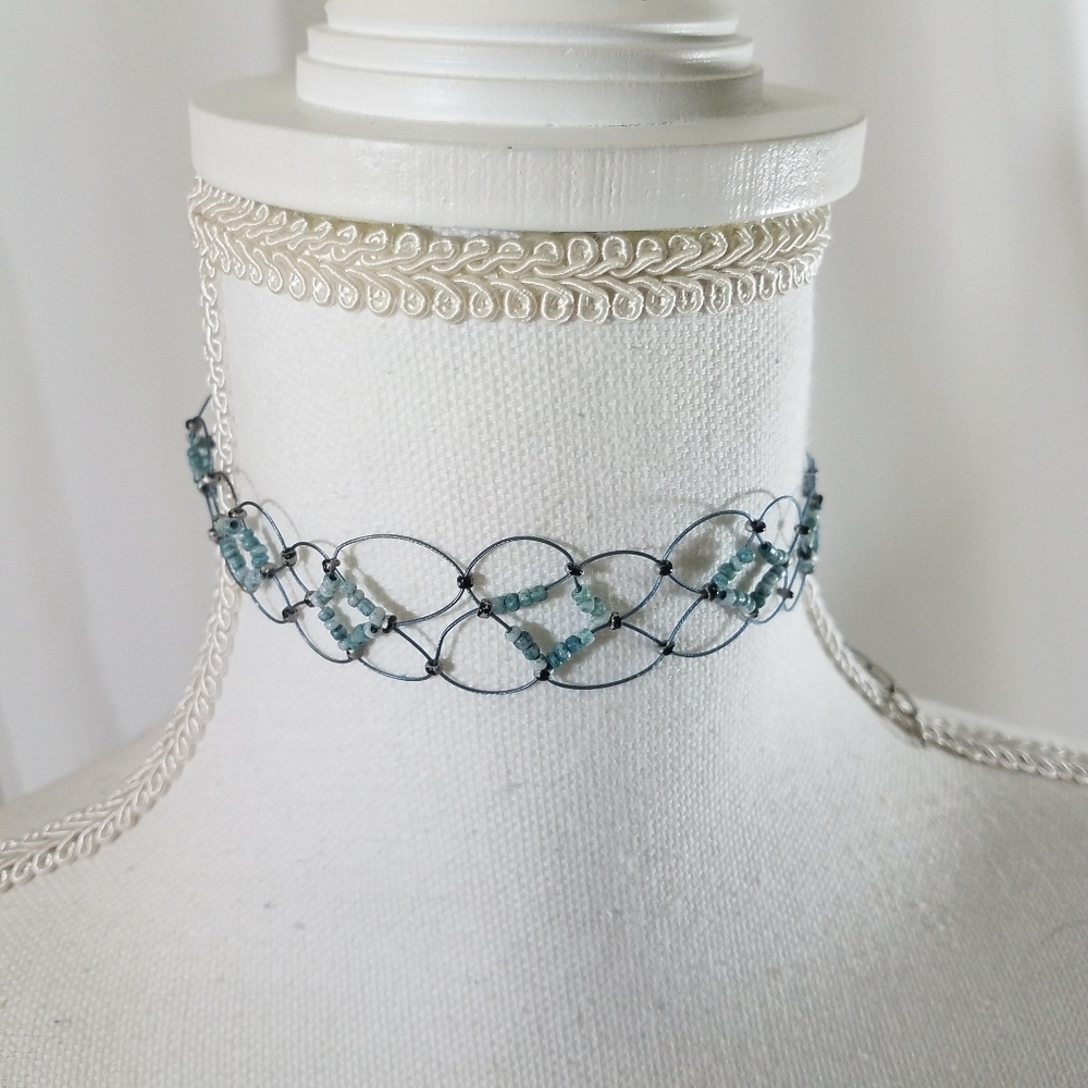Choker Blue Beaded Adjustable Necklace